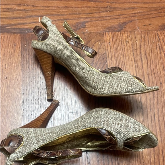 Nine West Gold Peep-Toe Heels - Picture 3 of 5